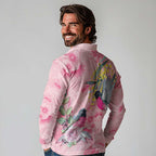 Birds and Floral Aussie Pink Robins Long Sleeve Polo Shirt Rosy Glow - Aussie Hoodie