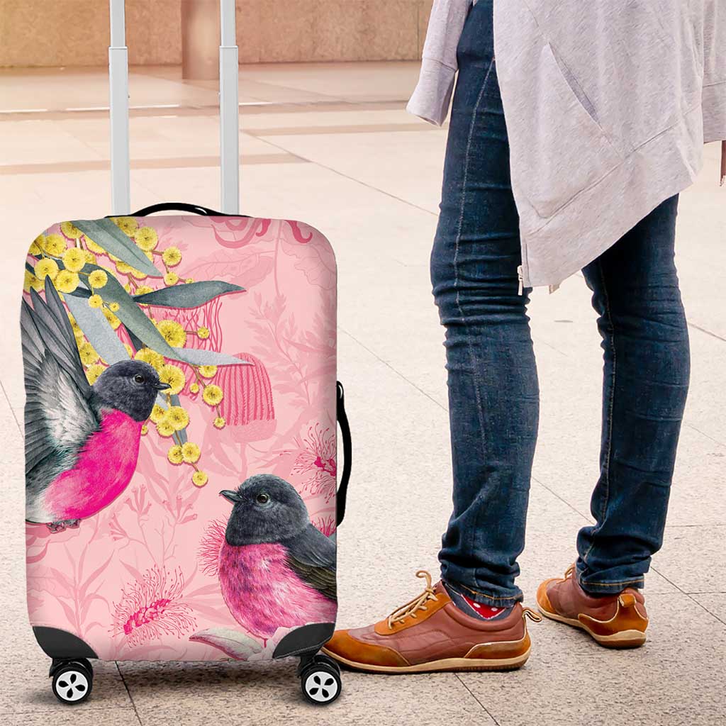 Birds and Floral Aussie Pink Robins Luggage Cover Rosy Glow - Aussie Hoodie