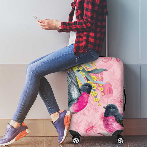 Birds and Floral Aussie Pink Robins Luggage Cover Rosy Glow - Aussie Hoodie