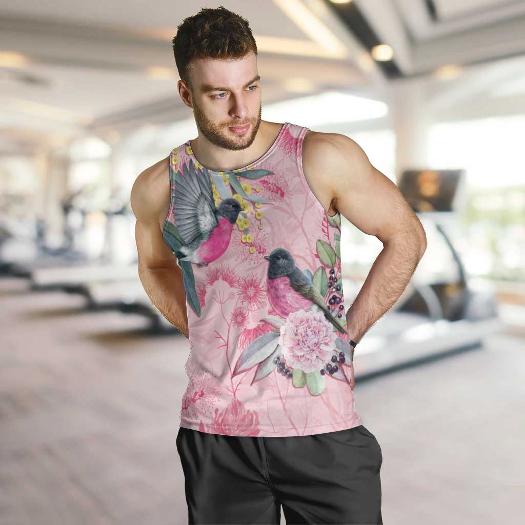 Birds and Floral Aussie Pink Robins Men Tank Top Rosy Glow - Aussie Hoodie