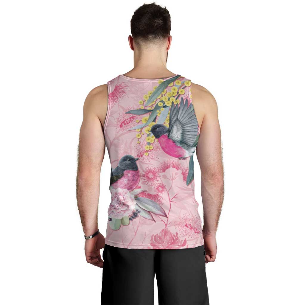 Birds and Floral Aussie Pink Robins Men Tank Top Rosy Glow - Aussie Hoodie