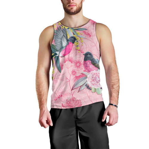 Birds and Floral Aussie Pink Robins Men Tank Top Rosy Glow - Aussie Hoodie