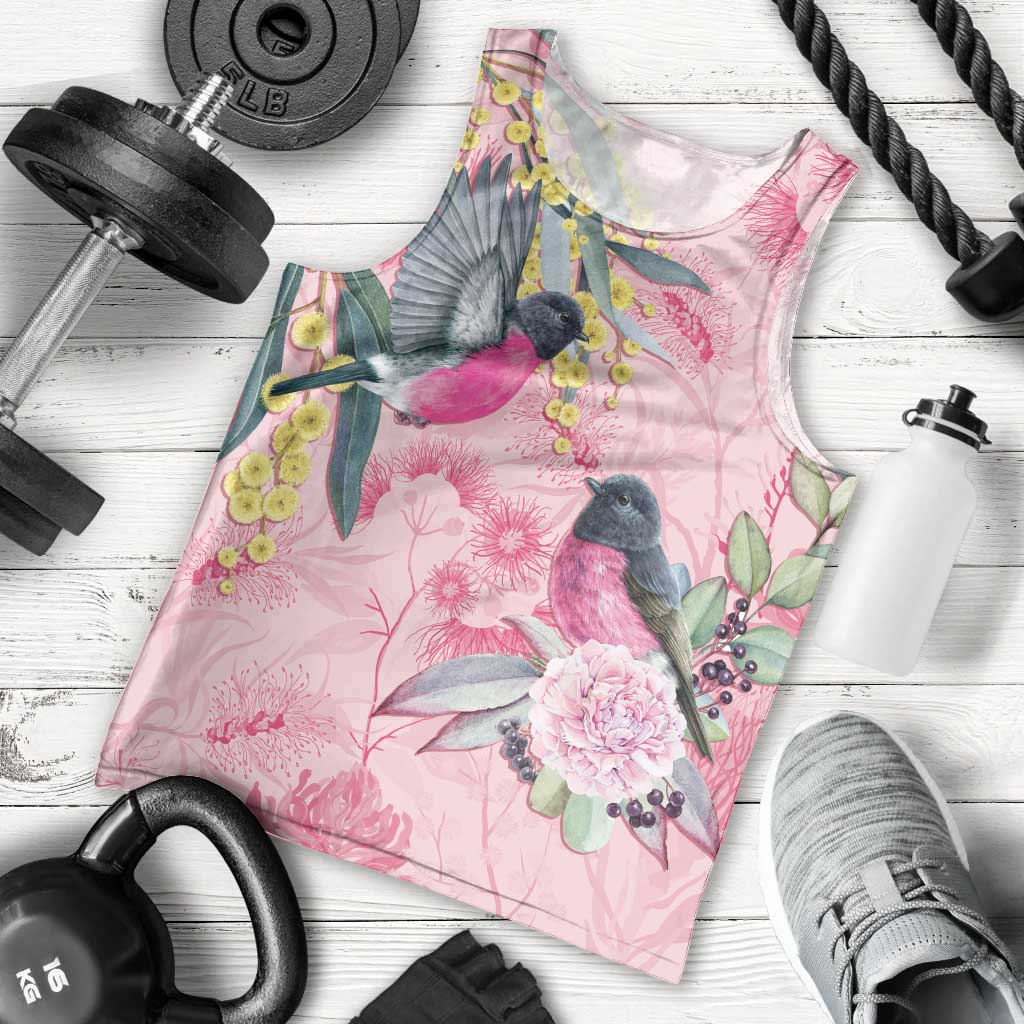 Birds and Floral Aussie Pink Robins Men Tank Top Rosy Glow - Aussie Hoodie