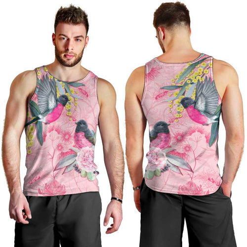 Birds and Floral Aussie Pink Robins Men Tank Top Rosy Glow - Aussie Hoodie