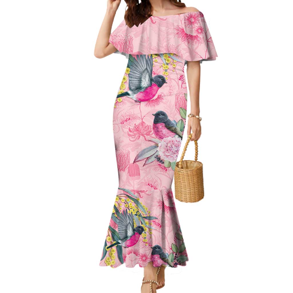 Birds and Floral Aussie Pink Robins Mermaid Dress Rosy Glow - Aussie Hoodie