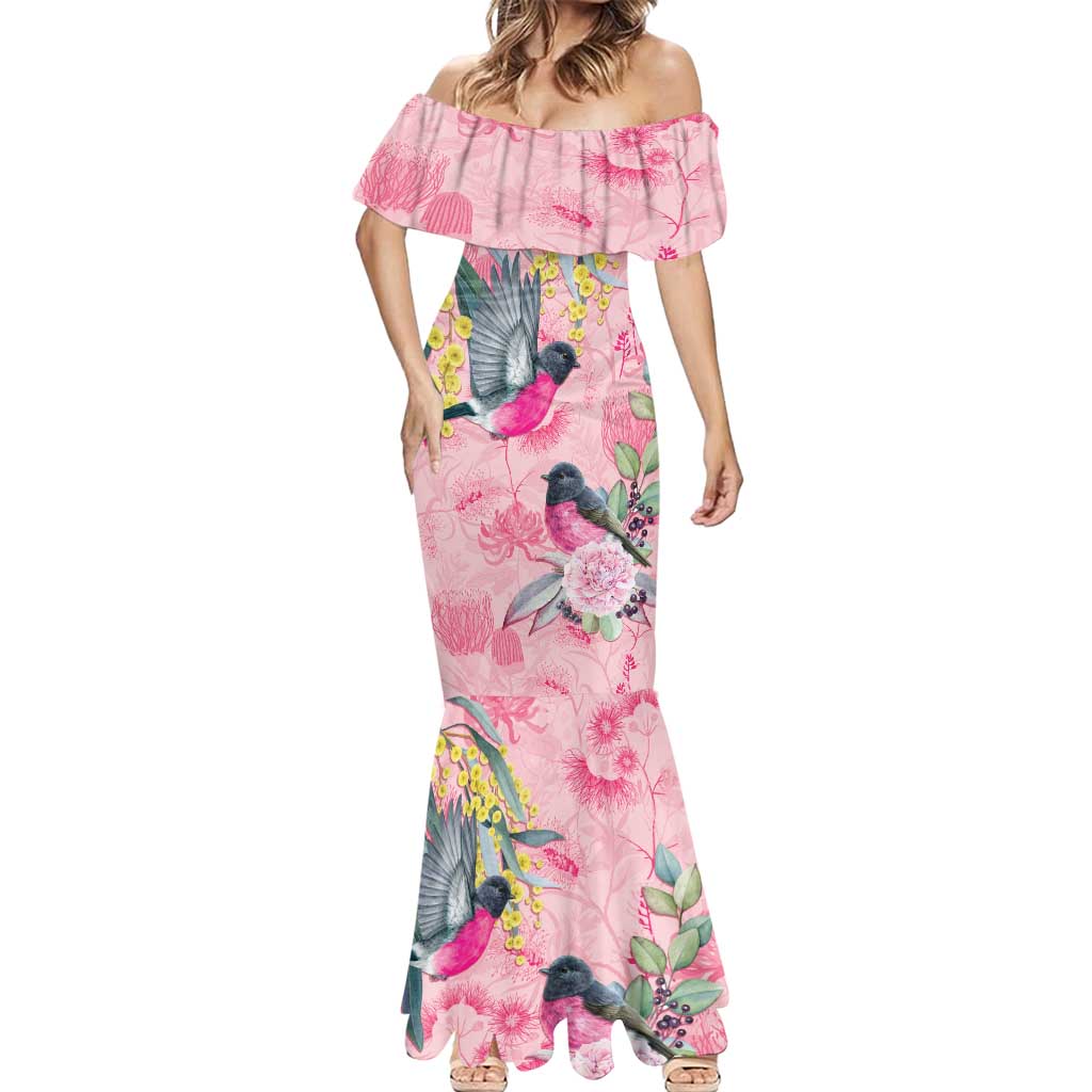 Birds and Floral Aussie Pink Robins Mermaid Dress Rosy Glow - Aussie Hoodie