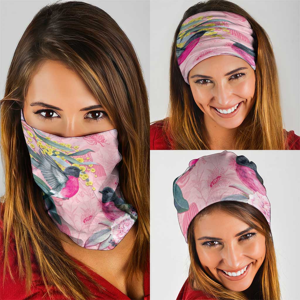 Birds and Floral Aussie Pink Robins Neck Gaiter Rosy Glow - Aussie Hoodie