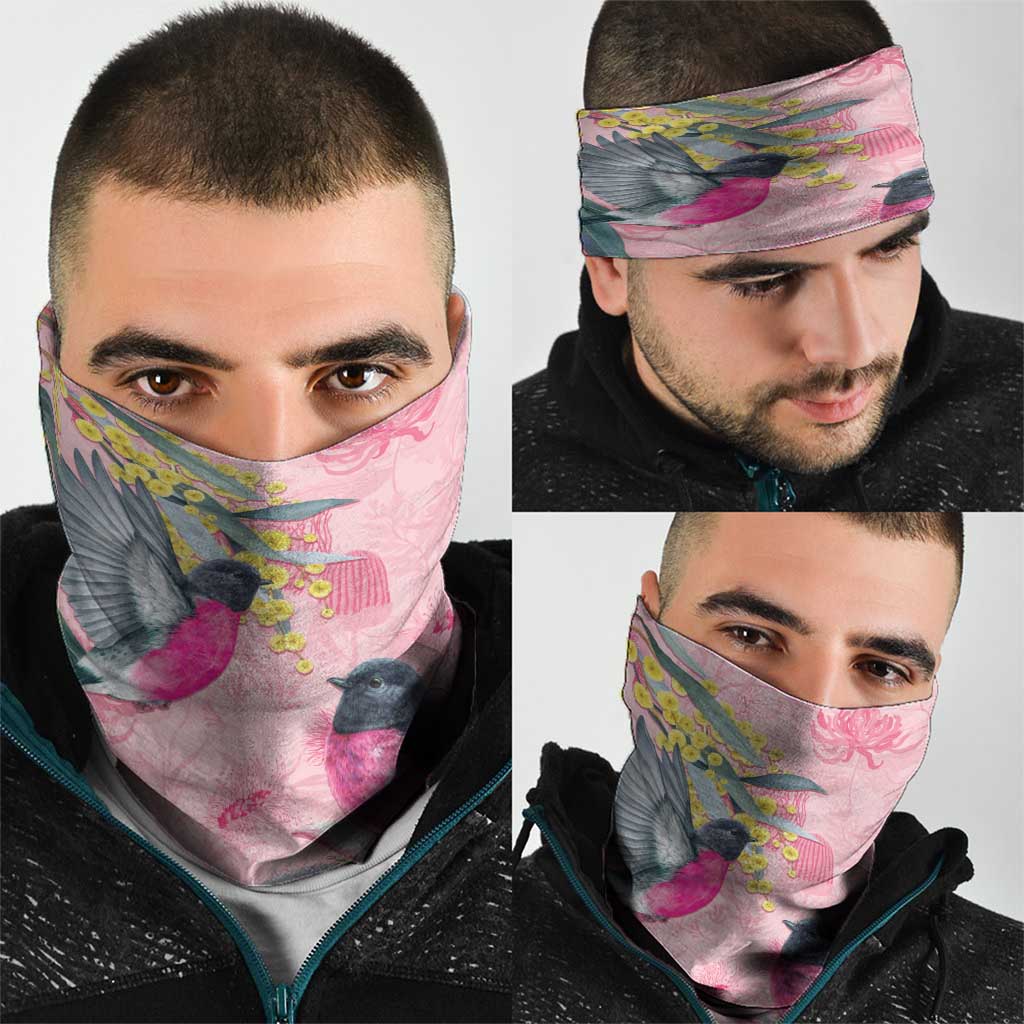 Birds and Floral Aussie Pink Robins Neck Gaiter Rosy Glow - Aussie Hoodie