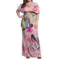 Birds and Floral Aussie Pink Robins Off Shoulder Maxi Dress Rosy Glow - Aussie Hoodie