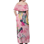 Birds and Floral Aussie Pink Robins Off Shoulder Maxi Dress Rosy Glow - Aussie Hoodie