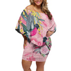 Birds and Floral Aussie Pink Robins Off Shoulder Short Dress Rosy Glow - Aussie Hoodie
