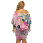 Birds and Floral Aussie Pink Robins Off Shoulder Short Dress Rosy Glow - Aussie Hoodie