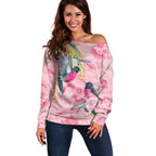 Birds and Floral Aussie Pink Robins Off Shoulder Sweater Rosy Glow - Aussie Hoodie