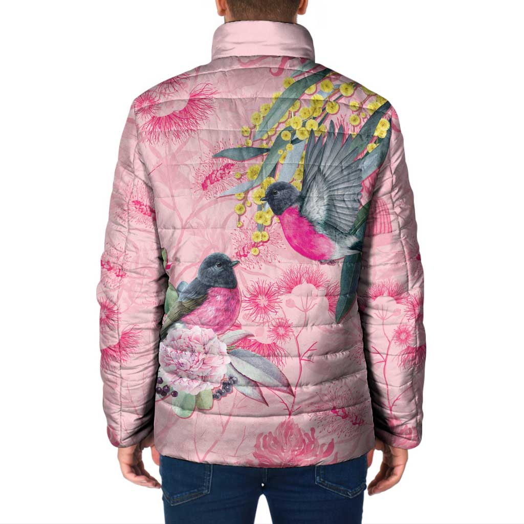 Birds and Floral Aussie Pink Robins Padded Jacket Rosy Glow - Aussie Hoodie