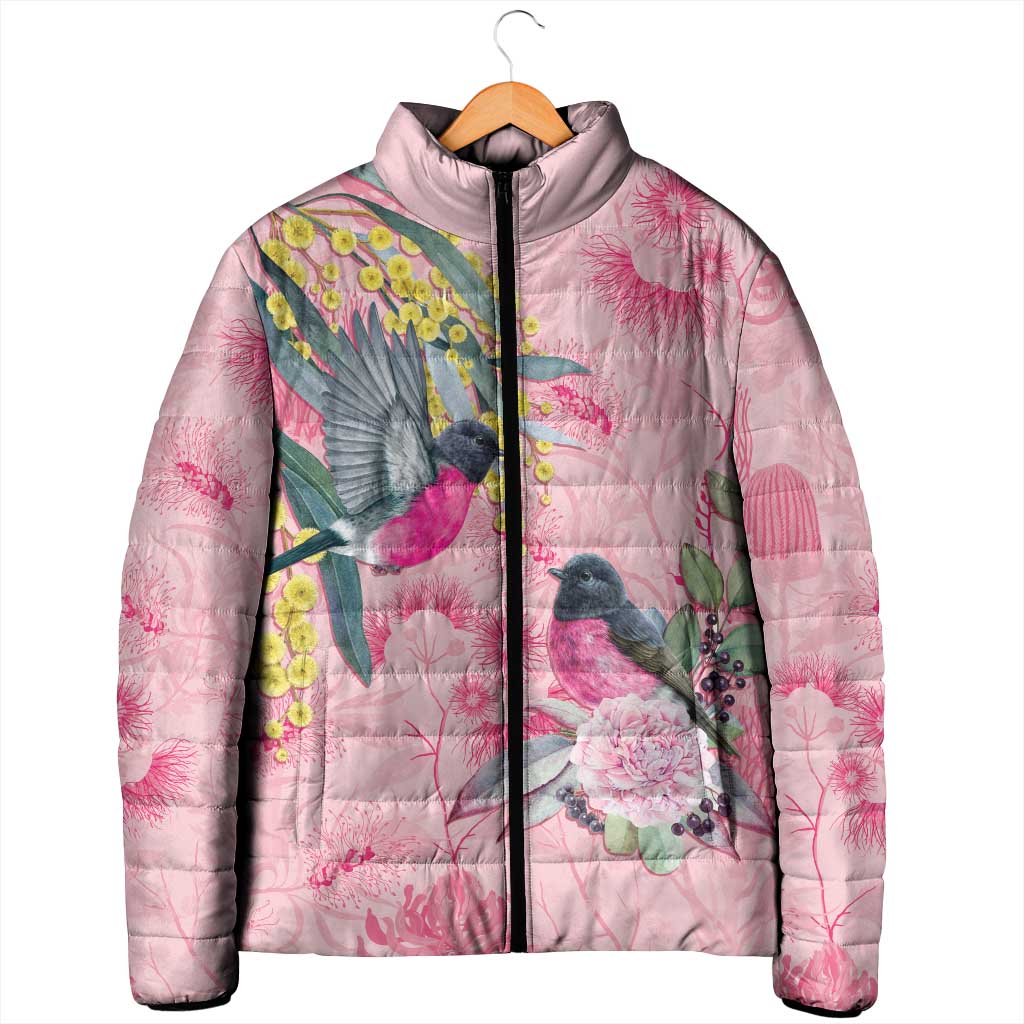 Birds and Floral Aussie Pink Robins Padded Jacket Rosy Glow - Aussie Hoodie