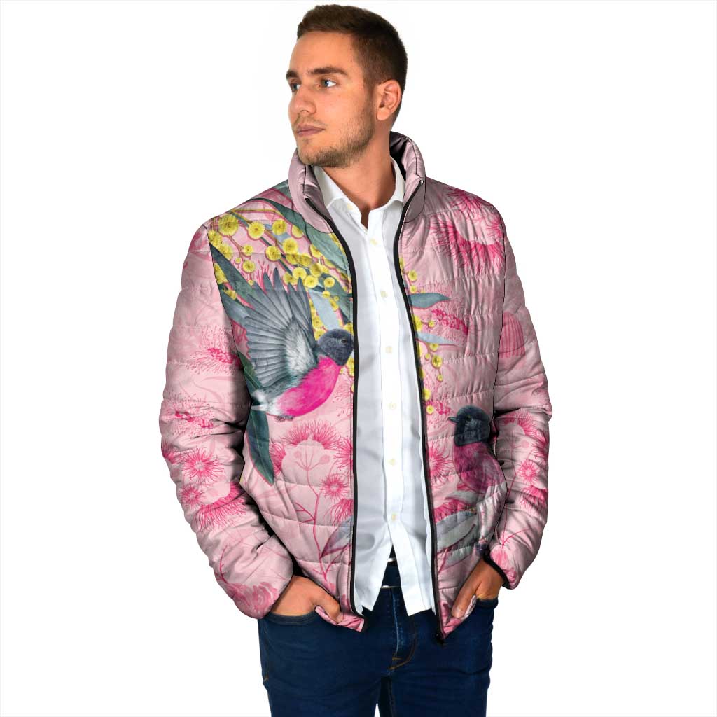 Birds and Floral Aussie Pink Robins Padded Jacket Rosy Glow - Aussie Hoodie