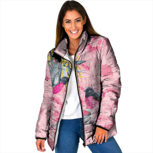 Birds and Floral Aussie Pink Robins Padded Jacket Rosy Glow - Aussie Hoodie