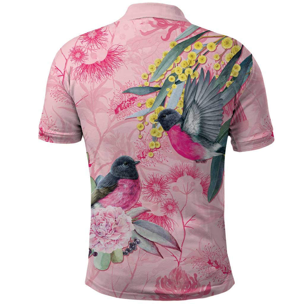Birds and Floral Aussie Pink Robins Polo Shirt Rosy Glow - Aussie Hoodie