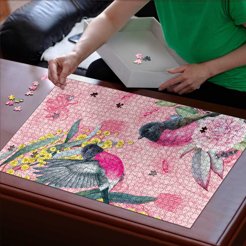 Birds and Floral Aussie Pink Robins Puzzle Rosy Glow - Aussie Hoodie