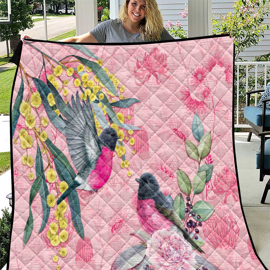 Birds and Floral Aussie Pink Robins Quilt Rosy Glow - Aussie Hoodie