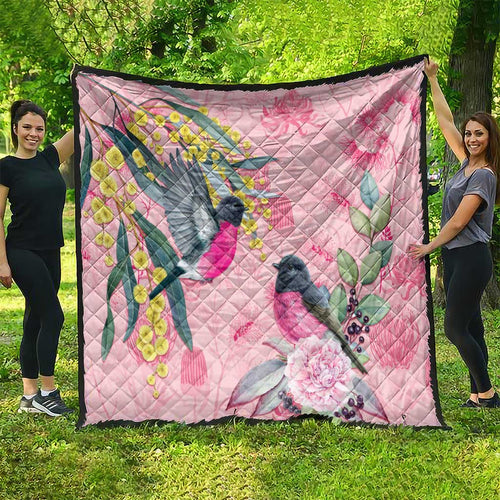 Birds and Floral Aussie Pink Robins Quilt Rosy Glow - Aussie Hoodie