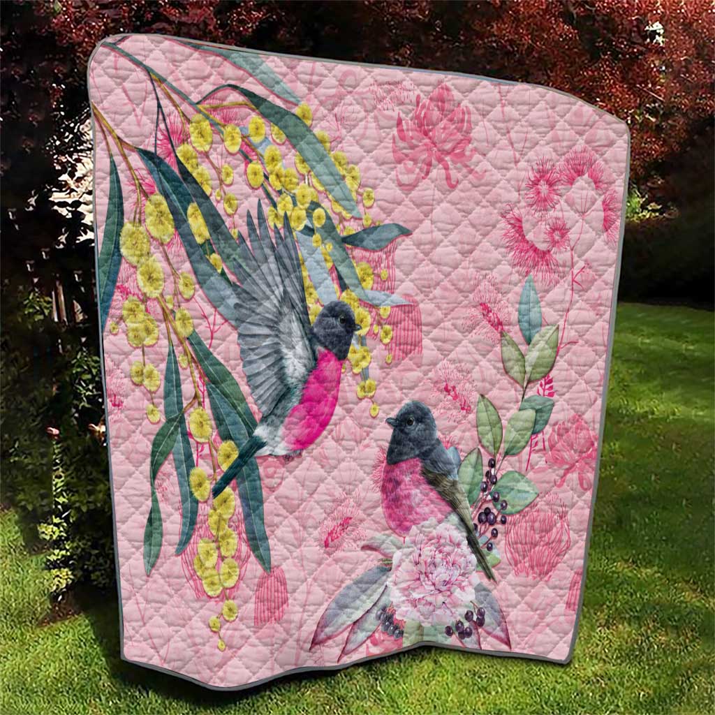 Birds and Floral Aussie Pink Robins Quilt Rosy Glow - Aussie Hoodie