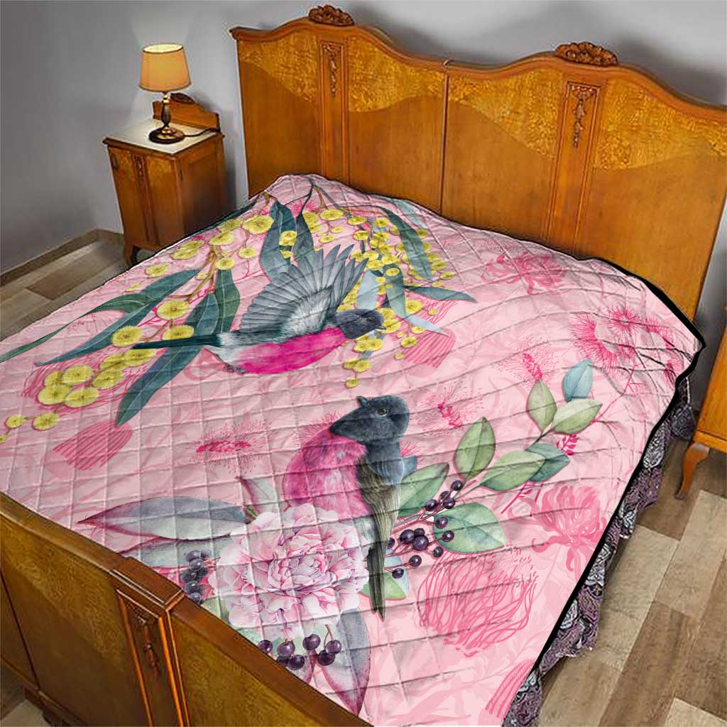 Birds and Floral Aussie Pink Robins Quilt Rosy Glow - Aussie Hoodie