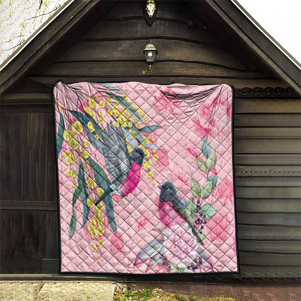 Birds and Floral Aussie Pink Robins Quilt Rosy Glow - Aussie Hoodie