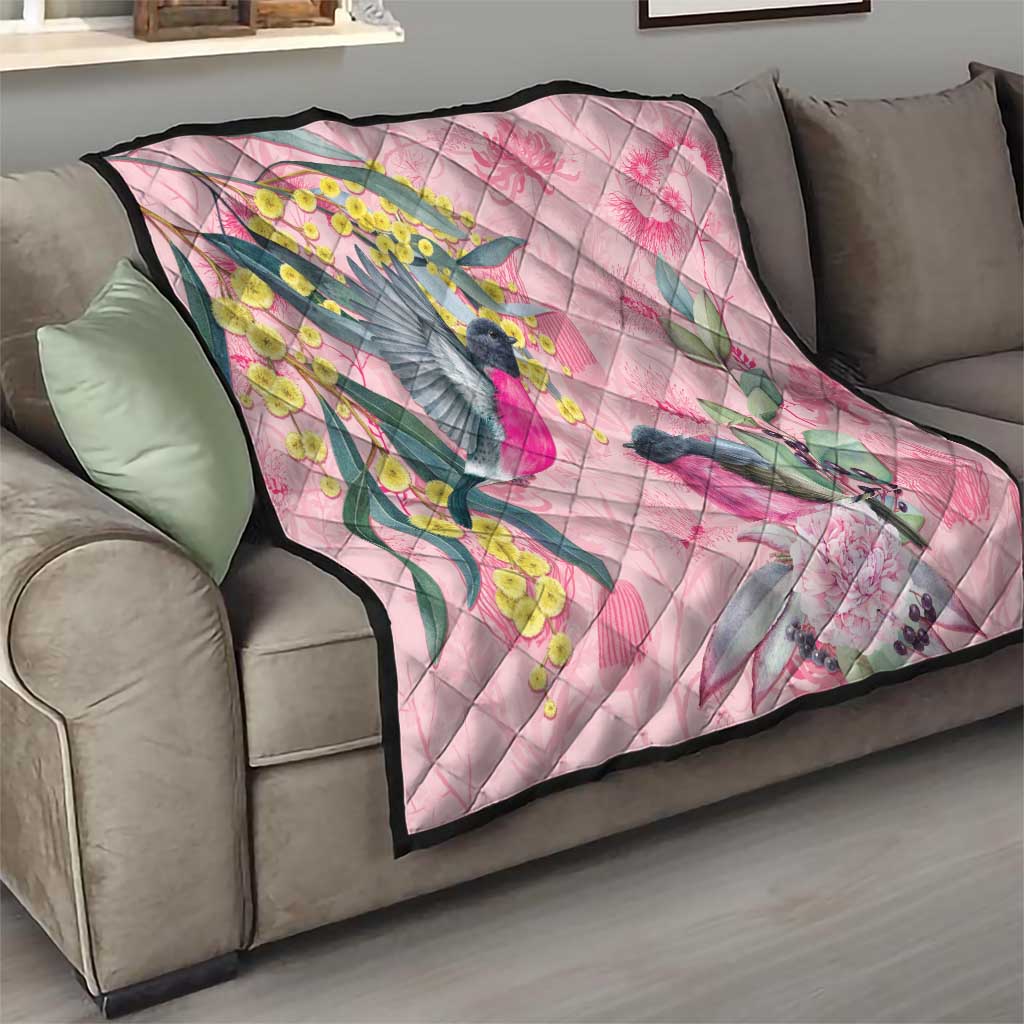 Birds and Floral Aussie Pink Robins Quilt Rosy Glow - Aussie Hoodie