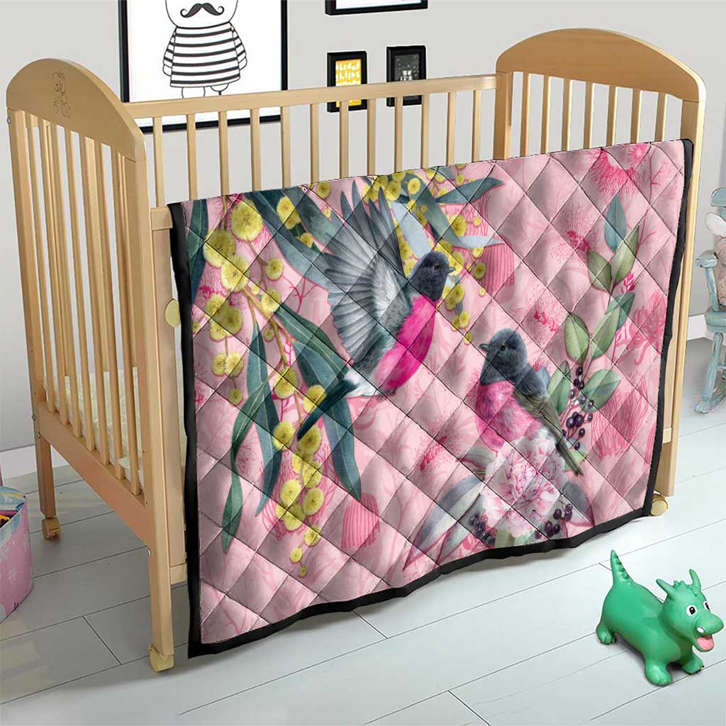 Birds and Floral Aussie Pink Robins Quilt Rosy Glow - Aussie Hoodie