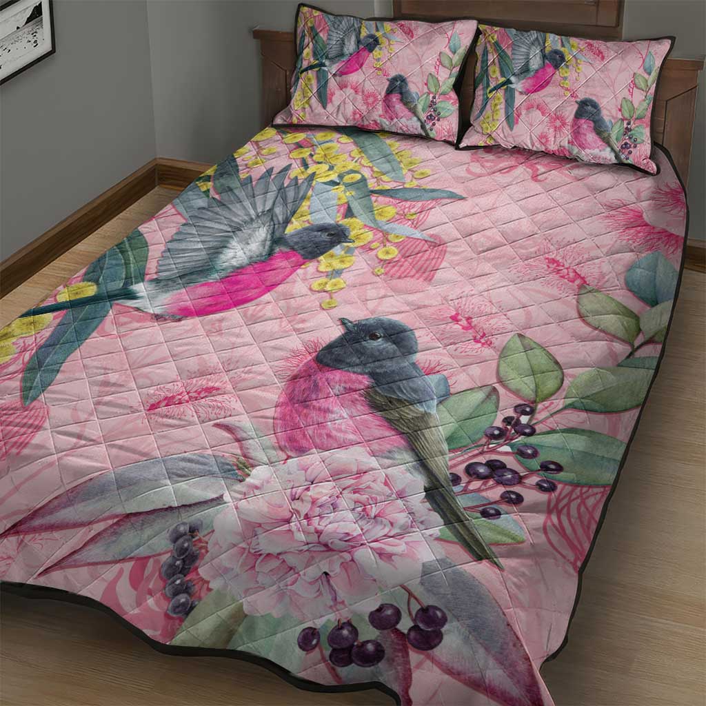 Birds and Floral Aussie Pink Robins Quilt Bed Set Rosy Glow - Aussie Hoodie