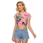 Birds and Floral Aussie Pink Robins Raglan Cropped T Shirt Rosy Glow - Aussie Hoodie