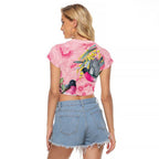 Birds and Floral Aussie Pink Robins Raglan Cropped T Shirt Rosy Glow - Aussie Hoodie