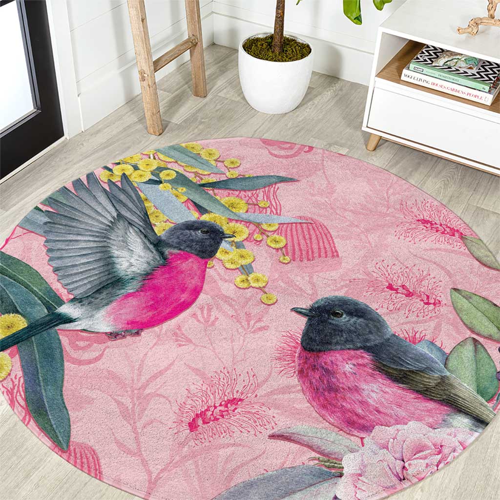 Birds and Floral Aussie Pink Robins Round Carpet Rosy Glow - Aussie Hoodie