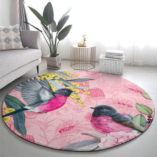 Birds and Floral Aussie Pink Robins Round Carpet Rosy Glow - Aussie Hoodie