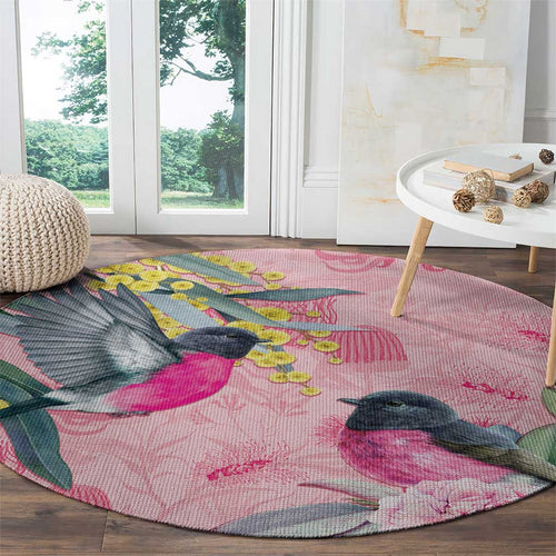 Birds and Floral Aussie Pink Robins Round Carpet Rosy Glow - Aussie Hoodie
