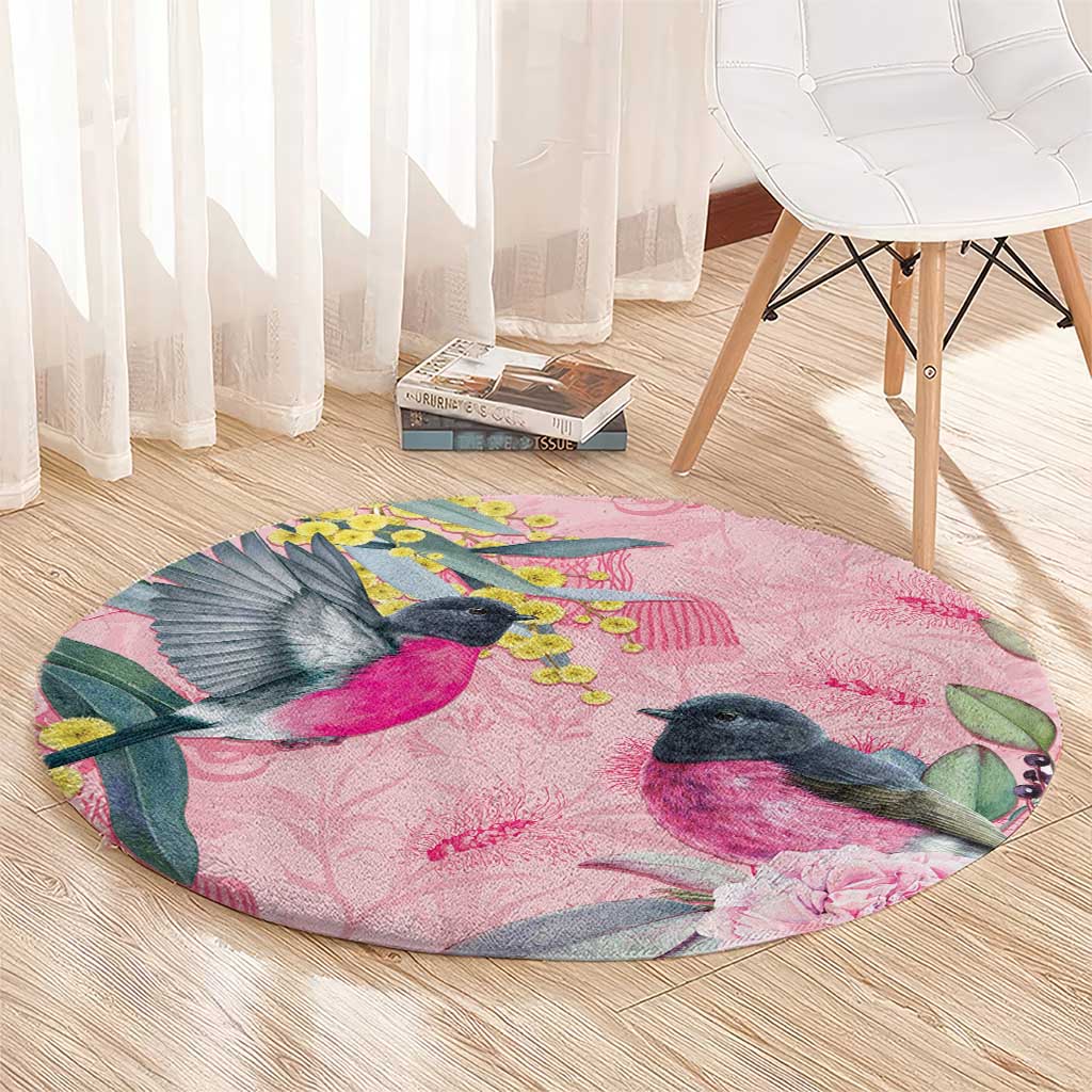 Birds and Floral Aussie Pink Robins Round Carpet Rosy Glow - Aussie Hoodie