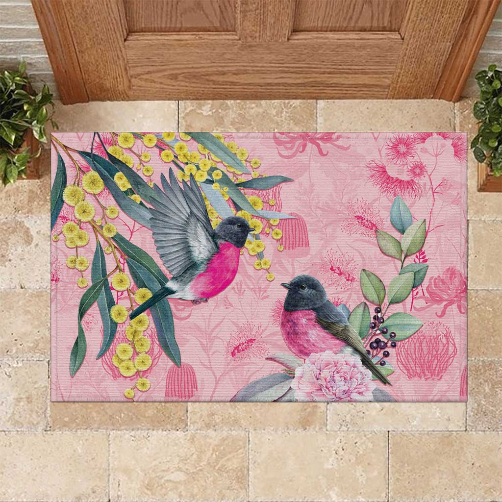Birds and Floral Aussie Pink Robins Rubber Doormat Rosy Glow - Aussie Hoodie