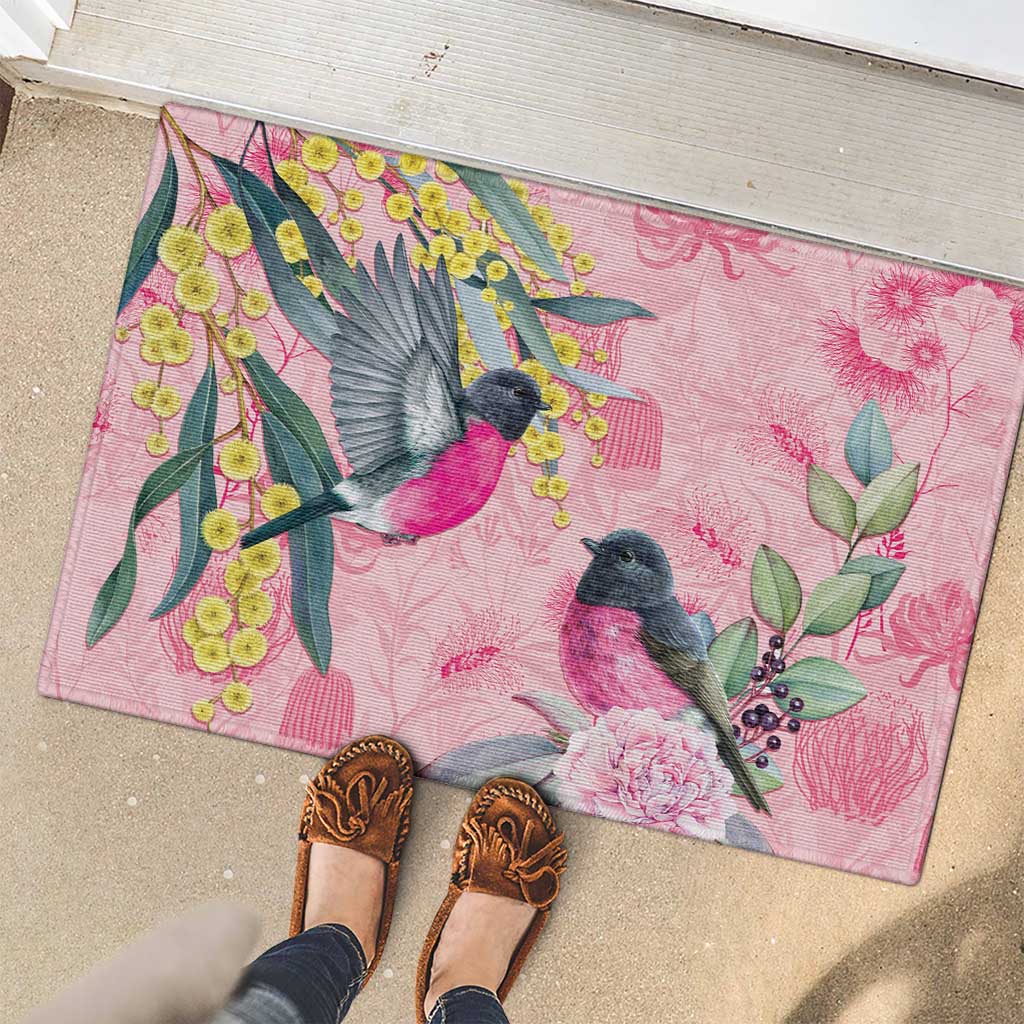 Birds and Floral Aussie Pink Robins Rubber Doormat Rosy Glow - Aussie Hoodie