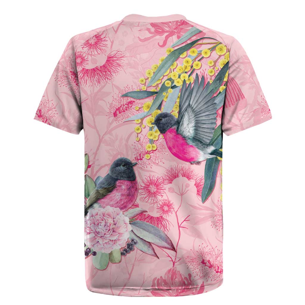 Birds and Floral Aussie Pink Robins Rugby Jersey Rosy Glow - Aussie Hoodie