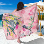 Birds and Floral Aussie Pink Robins Sarong Rosy Glow - Aussie Hoodie