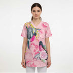 Birds and Floral Aussie Pink Robins Scrub Top Rosy Glow - Aussie Hoodie