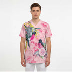 Birds and Floral Aussie Pink Robins Scrub Top Rosy Glow - Aussie Hoodie