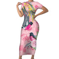 Birds and Floral Aussie Pink Robins Short Sleeve Bodycon Dress Rosy Glow - Aussie Hoodie