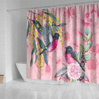 Birds and Floral Aussie Pink Robins Shower Curtain Rosy Glow - Aussie Hoodie