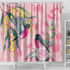 Birds and Floral Aussie Pink Robins Shower Curtain Rosy Glow - Aussie Hoodie