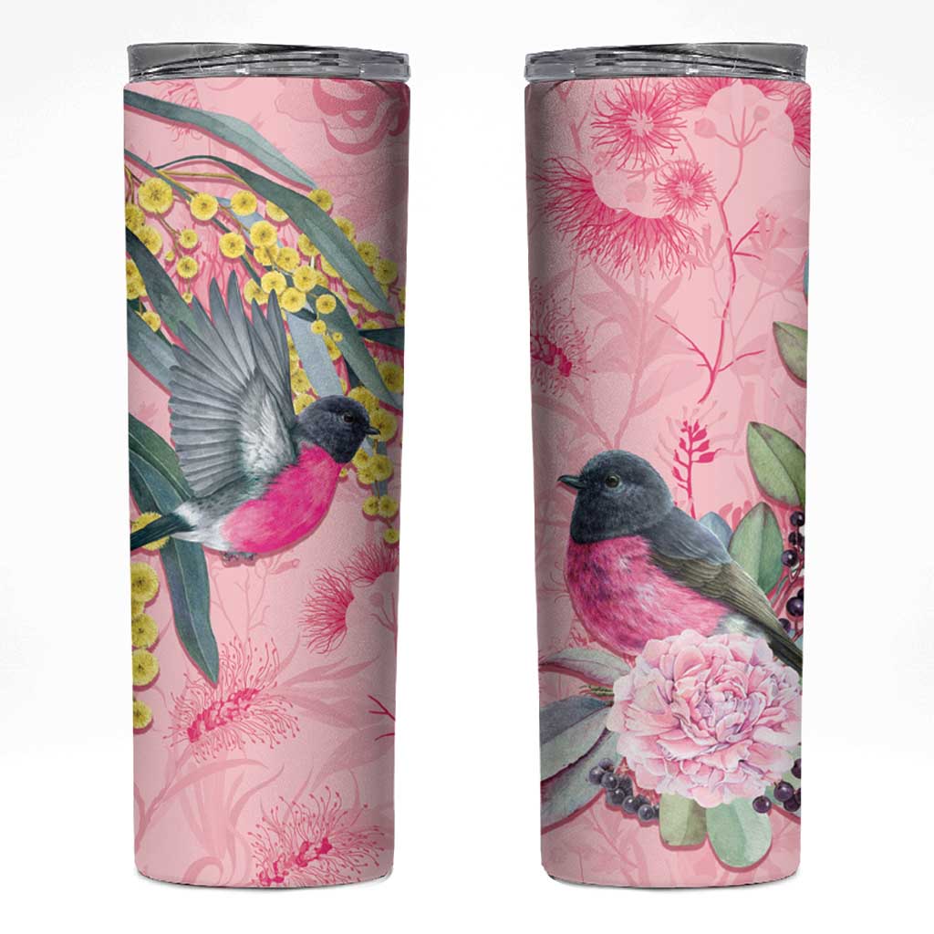 Birds and Floral Aussie Pink Robins Skinny Tumbler Rosy Glow - Aussie Hoodie