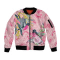 Birds and Floral Aussie Pink Robins Sleeve Zip Bomber Jacket Rosy Glow - Aussie Hoodie