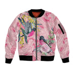 Birds and Floral Aussie Pink Robins Sleeve Zip Bomber Jacket Rosy Glow - Aussie Hoodie