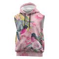 Birds and Floral Aussie Pink Robins Sleeveless Hoodie Rosy Glow - Aussie Hoodie